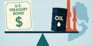 Ilustración del equilibrio entre rendimientos de bonos del Tesoro y petróleo en tensión.
