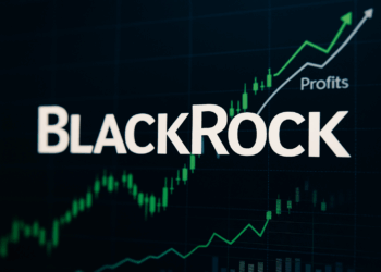  Logo de empresas como BlackRock con gráficos financieros de ganancias y velas bursátiles
