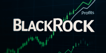  Logo de empresas como BlackRock con gráficos financieros de ganancias y velas bursátiles